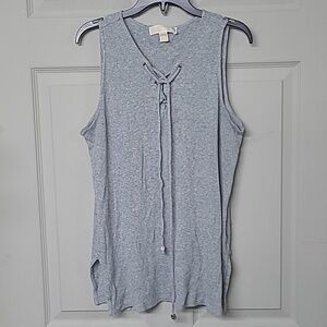 MICHAEL Michael Kors Ribbed Gray Tank Top Front Ties Side Slits Large